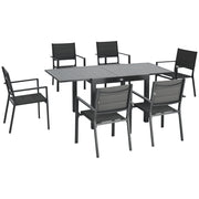 7-Piece Aluminum Outdoor Dining Set with Extendable Table and 6 Stackable Chairs with Texteline Seat 90-180x89x74 cm Gray