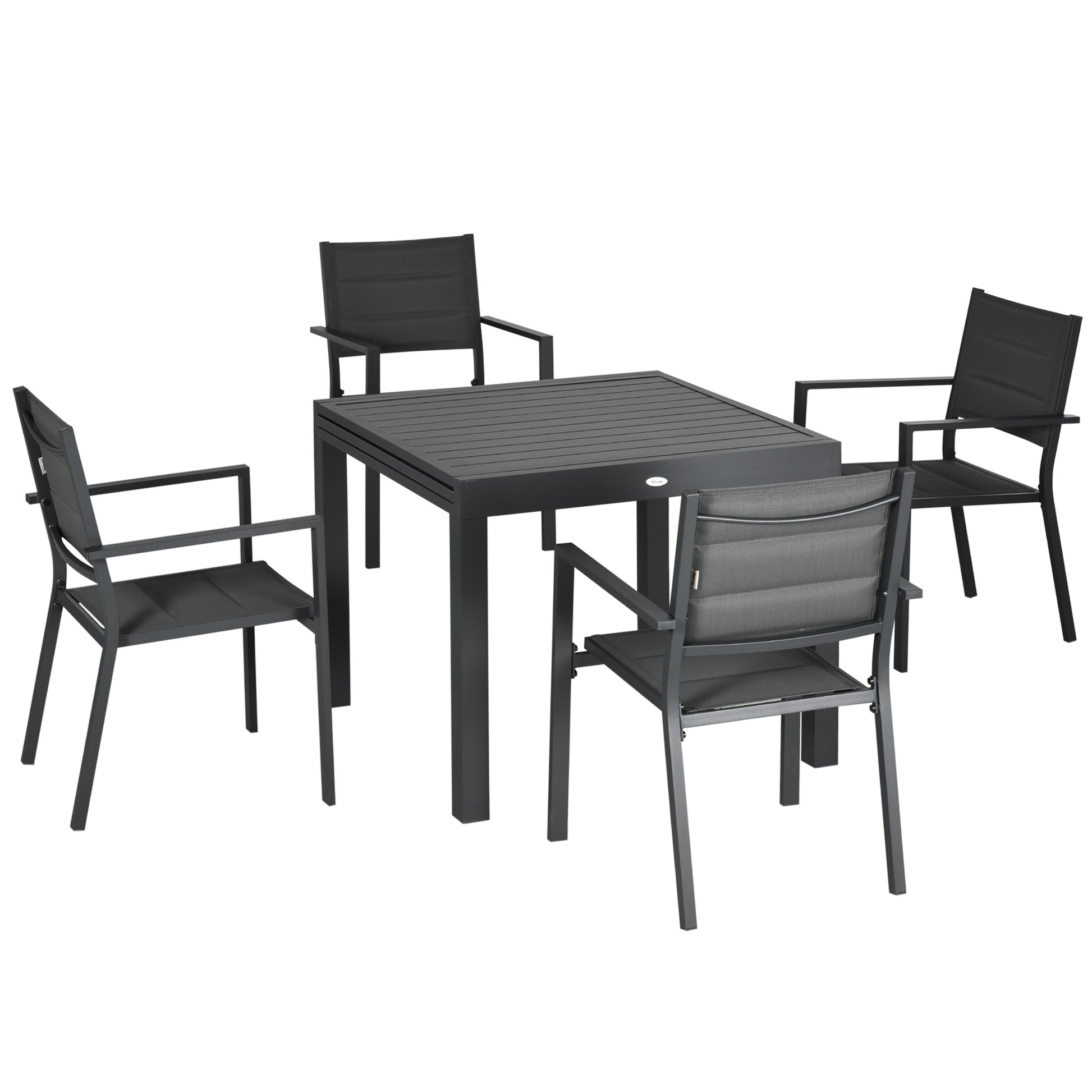 7-Piece Aluminum Outdoor Dining Set with Extendable Table and 6 Stackable Chairs with Texteline Seat 90-180x89x74 cm Gray