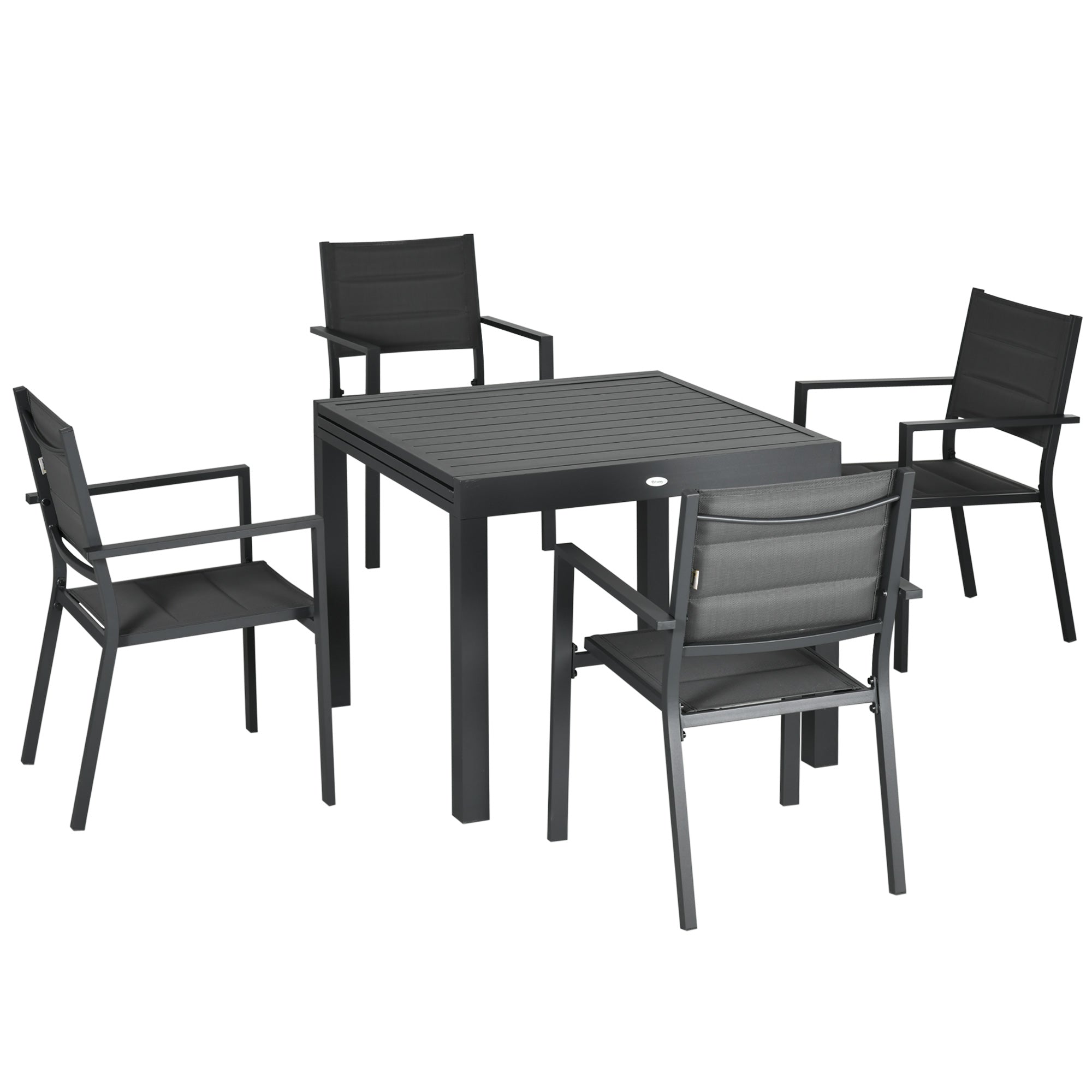 7-Piece Aluminum Outdoor Dining Set with Extendable Table and 6 Stackable Chairs with Texteline Seat 90-180x89x74 cm Gray