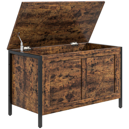 95L Industrial Style Storage Chest with Safety Hinged Lid, Multi-Purpose Storage Bench for Living Room and Entryway, 80x40x49cm, Rustic Brown