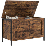 95L Industrial Style Storage Chest with Safety Hinged Lid, Multi-Purpose Storage Bench for Living Room and Entryway, 80x40x49cm, Rustic Brown