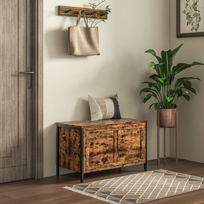 95L Industrial Style Storage Chest with Safety Hinged Lid, Multi-Purpose Storage Bench for Living Room and Entryway, 80x40x49cm, Rustic Brown