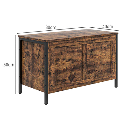 95L Industrial Style Storage Chest with Safety Hinged Lid, Multi-Purpose Storage Bench for Living Room and Entryway, 80x40x49cm, Rustic Brown