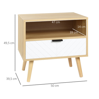 Nightstand Bedside Table with 1 Drawer and 1 Open Shelf for Bedroom Living Room Office Modern Style 50x39.5x49.5 cm Natural Wood