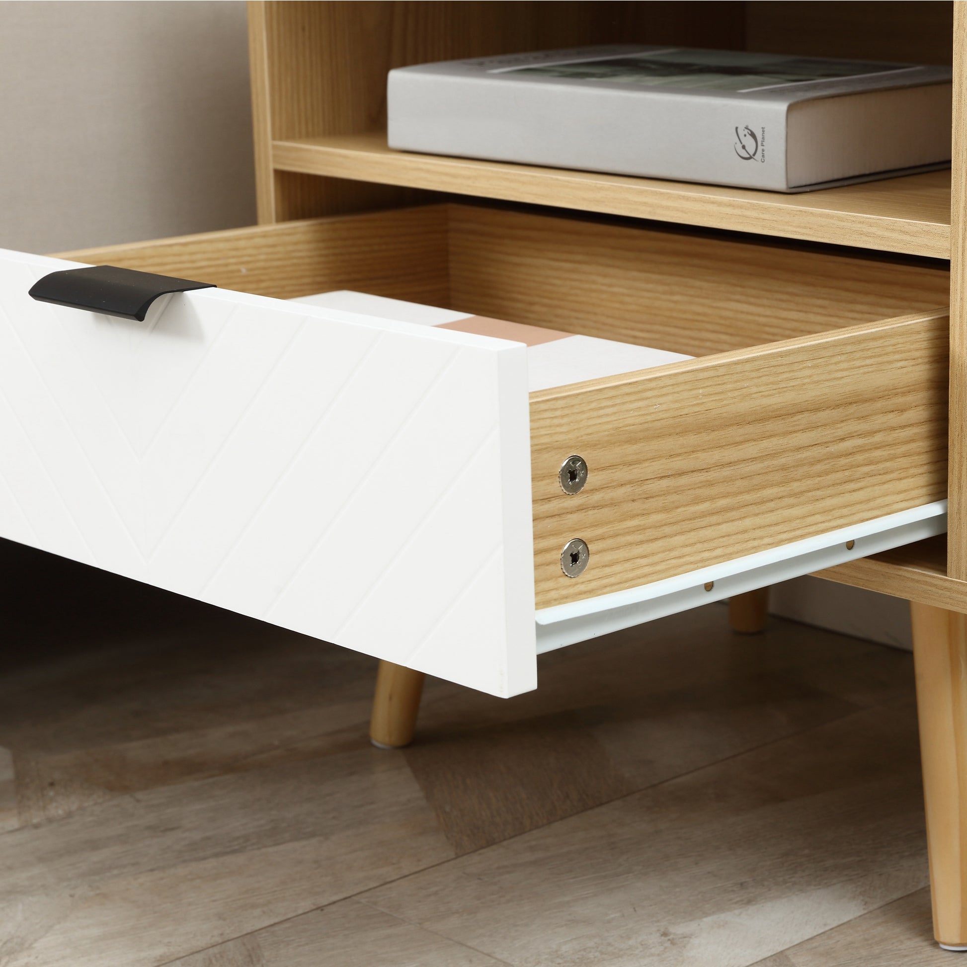 Nightstand Bedside Table with 1 Drawer and 1 Open Shelf for Bedroom Living Room Office Modern Style 50x39.5x49.5 cm Natural Wood