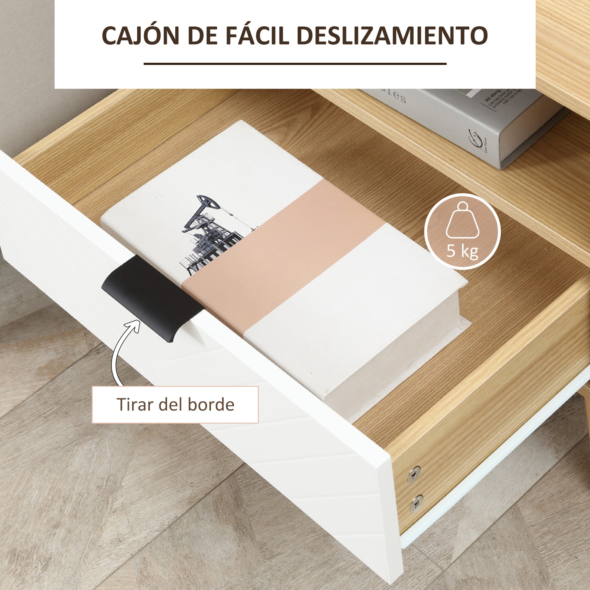 Nightstand Bedside Table with 1 Drawer and 1 Open Shelf for Bedroom Living Room Office Modern Style 50x39.5x49.5 cm Natural Wood