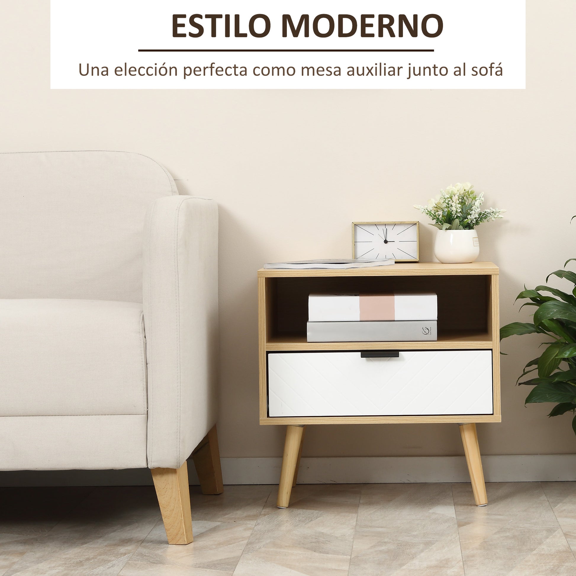 Nightstand Bedside Table with 1 Drawer and 1 Open Shelf for Bedroom Living Room Office Modern Style 50x39.5x49.5 cm Natural Wood