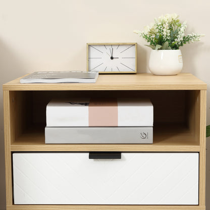 Nightstand Bedside Table with 1 Drawer and 1 Open Shelf for Bedroom Living Room Office Modern Style 50x39.5x49.5 cm Natural Wood