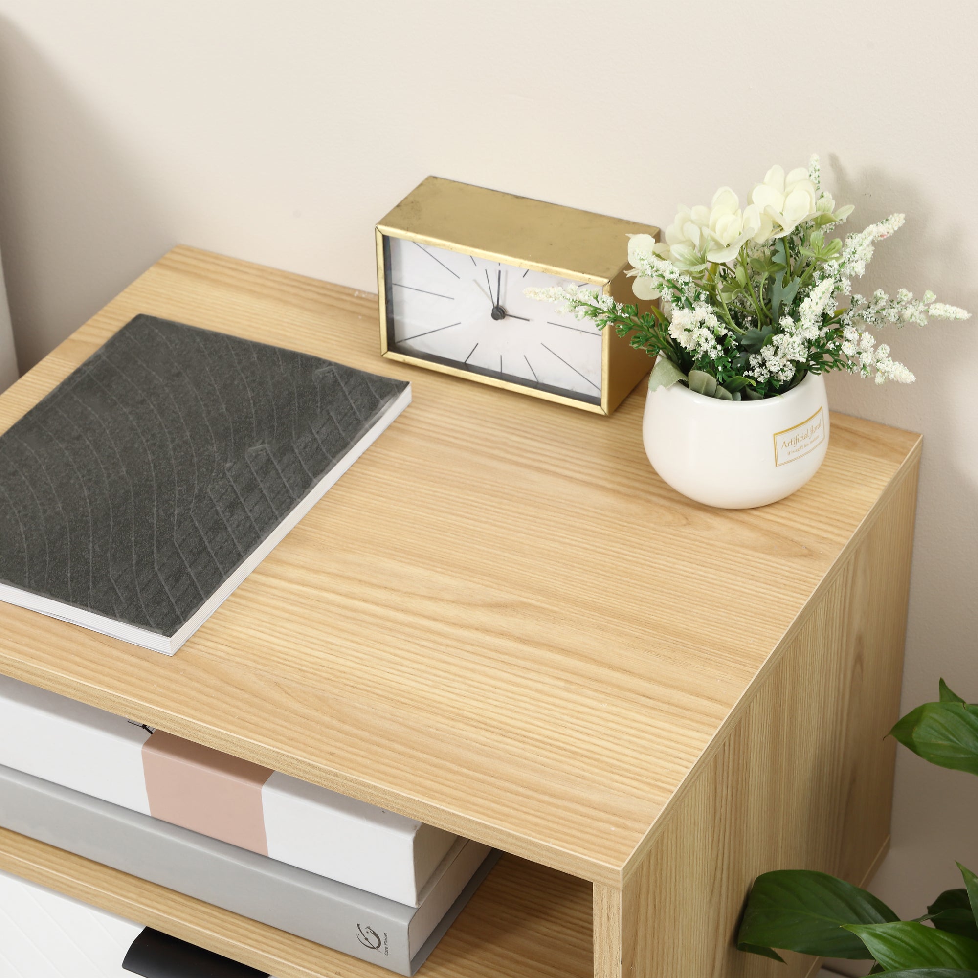 Nightstand Bedside Table with 1 Drawer and 1 Open Shelf for Bedroom Living Room Office Modern Style 50x39.5x49.5 cm Natural Wood