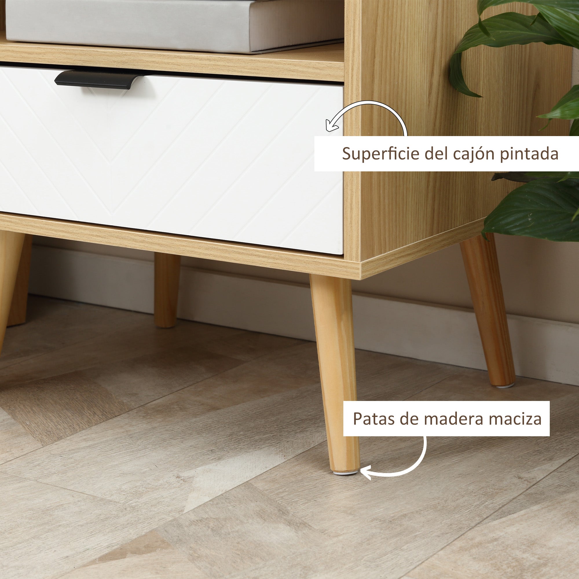 Nightstand Bedside Table with 1 Drawer and 1 Open Shelf for Bedroom Living Room Office Modern Style 50x39.5x49.5 cm Natural Wood