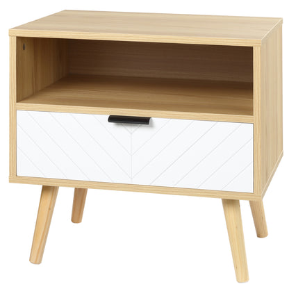 Nightstand Bedside Table with 1 Drawer and 1 Open Shelf for Bedroom Living Room Office Modern Style 50x39.5x49.5 cm Natural Wood
