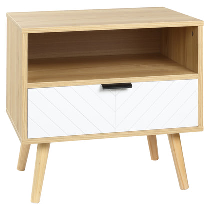 Nightstand Bedside Table with 1 Drawer and 1 Open Shelf for Bedroom Living Room Office Modern Style 50x39.5x49.5 cm Natural Wood