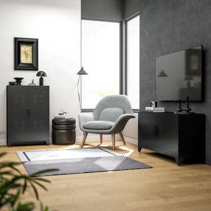 TV Stand, TV Cabinet, Cold-Rolled Steel Structure, 2 Cabinets with 2 Adjustable Shelves, Industrial Design, Television Furniture, Cable Management, 119 x 40 x 63.5 cm, Black