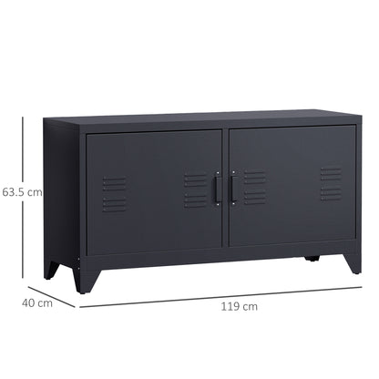 TV Stand, TV Cabinet, Cold-Rolled Steel Structure, 2 Cabinets with 2 Adjustable Shelves, Industrial Design, Television Furniture, Cable Management, 119 x 40 x 63.5 cm, Black