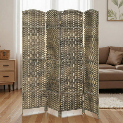 4-Panel Folding Room Divider, 71 x 71 in (180 x 180 cm) – Dark Oak