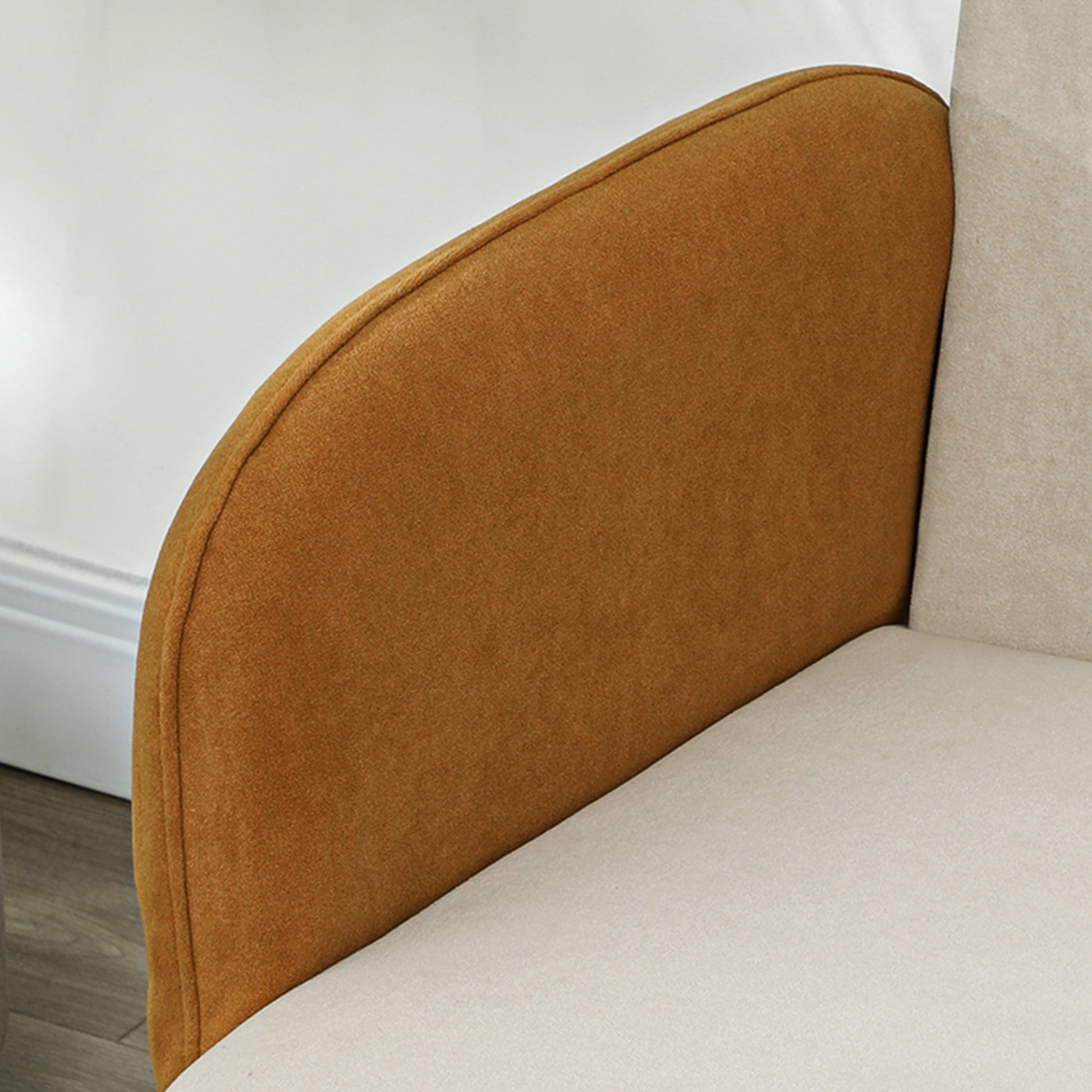 2-Seater Nordic Style Fabric Sofa with Armrests, 21 cm Thick Padding Wooden Legs for Living Room, Lounge, Home and Office, 138x73x74 cm, Cream and Orange