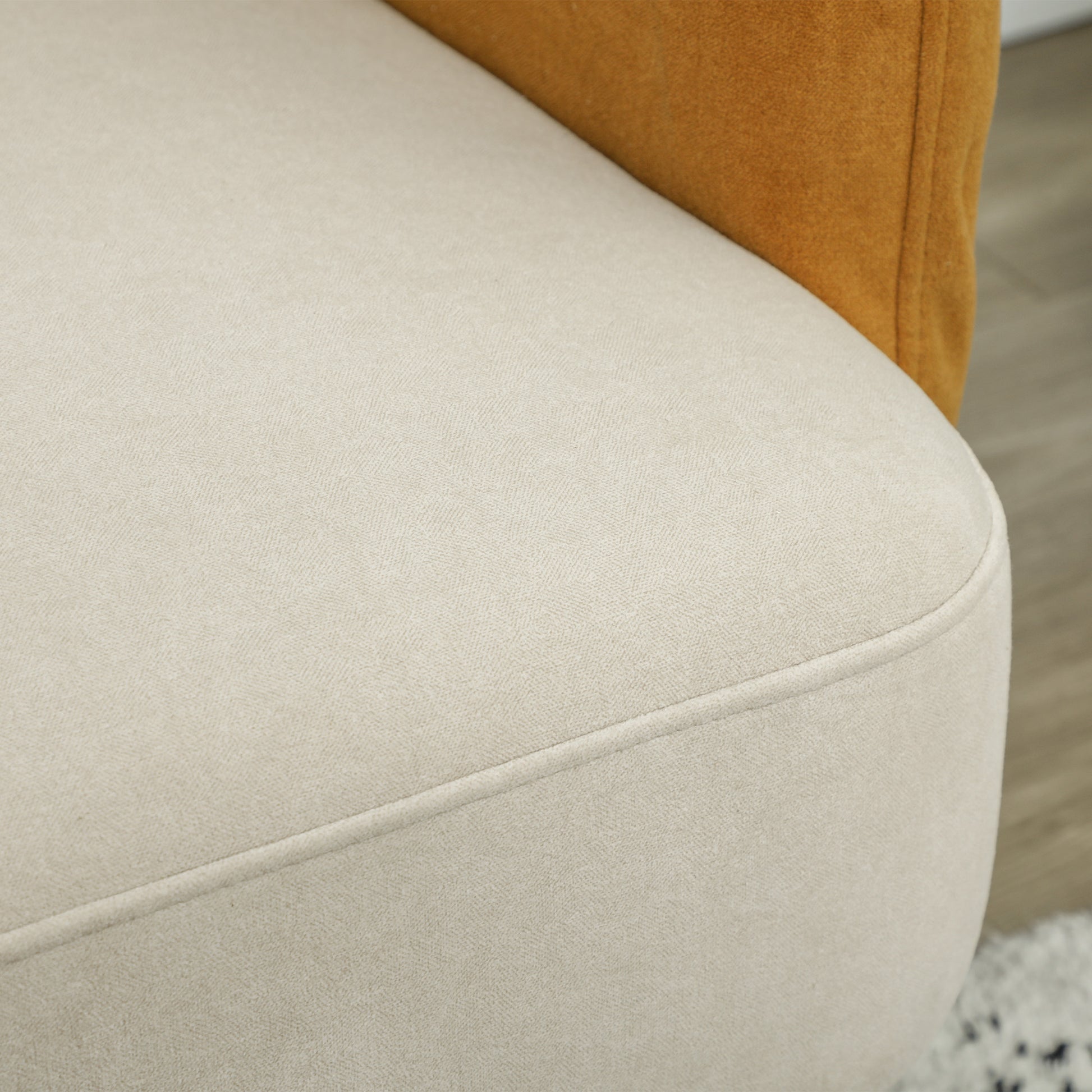 2-Seater Nordic Style Fabric Sofa with Armrests, 21 cm Thick Padding Wooden Legs for Living Room, Lounge, Home and Office, 138x73x74 cm, Cream and Orange
