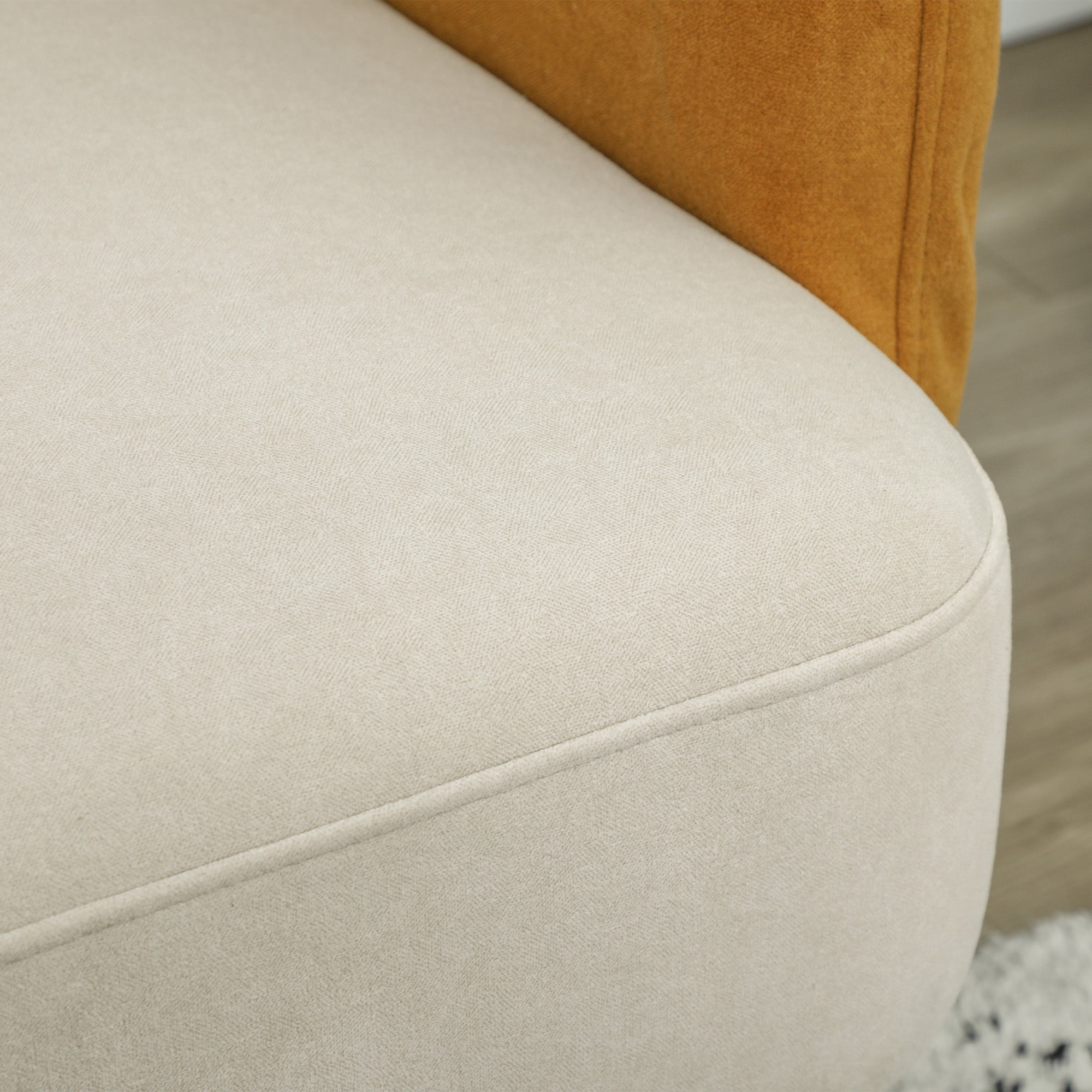 2-Seater Nordic Style Fabric Sofa with Armrests, 21 cm Thick Padding Wooden Legs for Living Room, Lounge, Home and Office, 138x73x74 cm, Cream and Orange