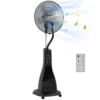 Misting Fan Pedestal Fan with Water Oscillating 90 W Timer 3L Tank Remote Control 3 Speeds 5 Blades and LED Screen Ø44.5 cm Black