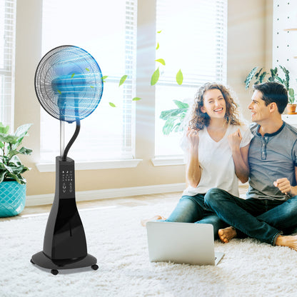 Misting Fan Pedestal Fan with Water Oscillating 90 W Timer 3L Tank Remote Control 3 Speeds 5 Blades and LED Screen Ø44.5 cm Black