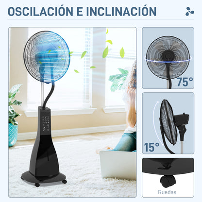 Misting Fan Pedestal Fan with Water Oscillating 90 W Timer 3L Tank Remote Control 3 Speeds 5 Blades and LED Screen Ø44.5 cm Black