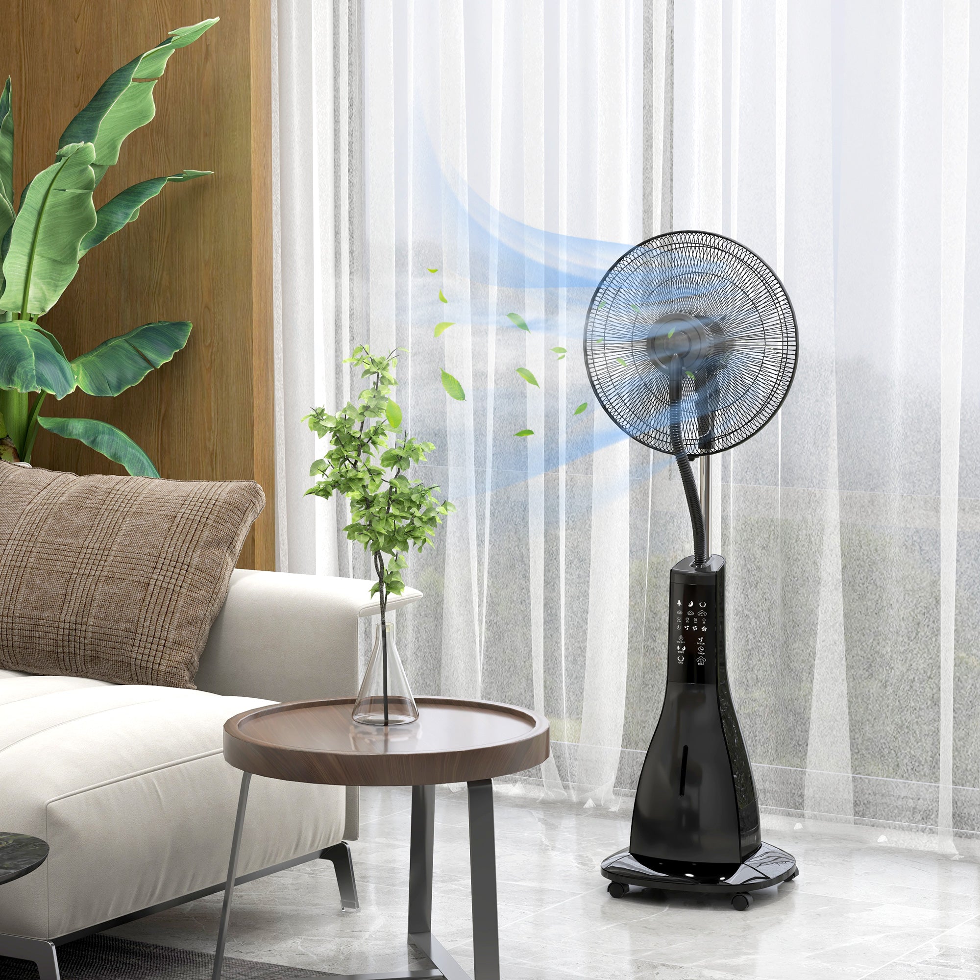 Misting Fan Pedestal Fan with Water Oscillating 90 W Timer 3L Tank Remote Control 3 Speeds 5 Blades and LED Screen Ø44.5 cm Black