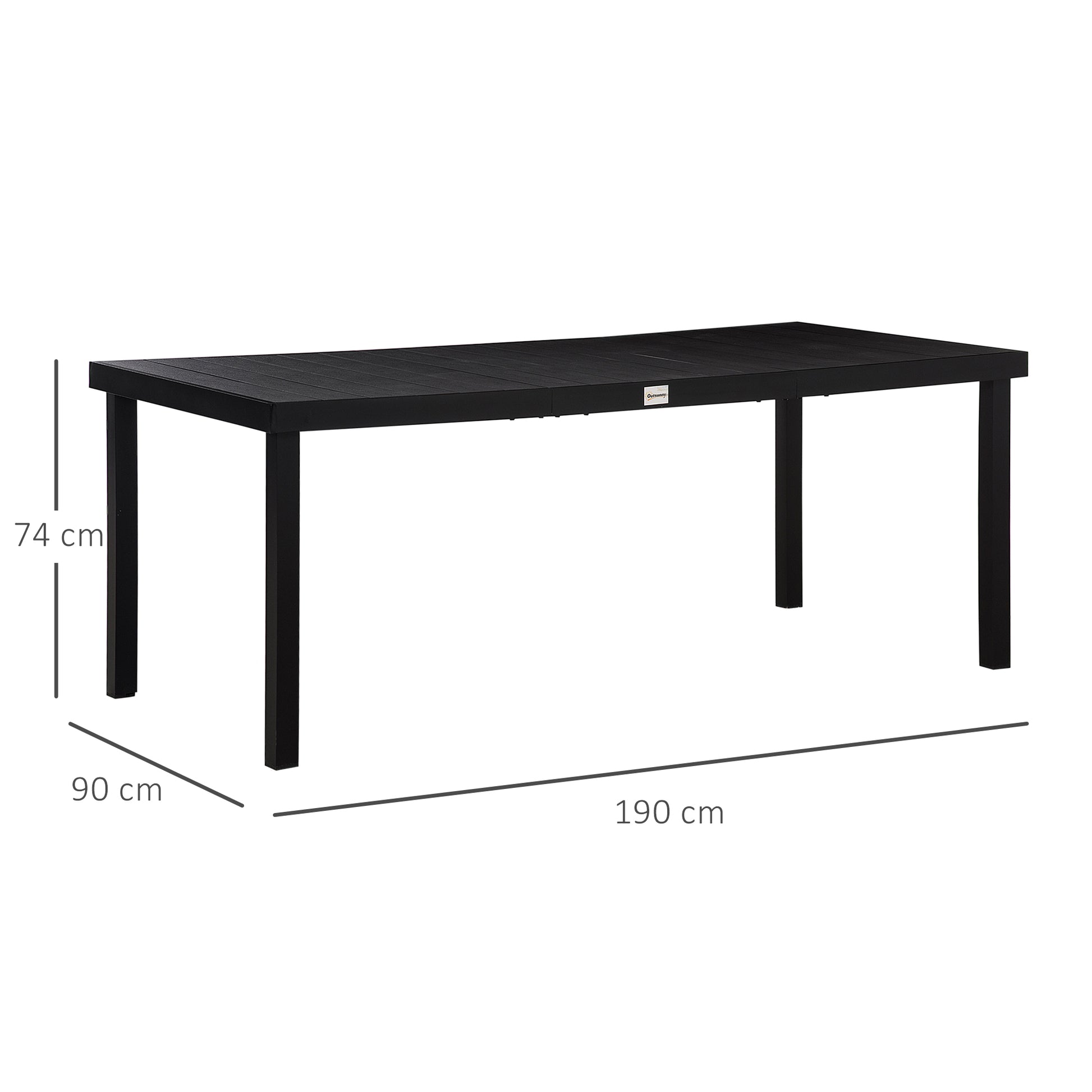Aluminum Outdoor Dining Table Garden Table for 8 People with Slatted Tabletop for Terrace Balcony 190x90x74 cm Black