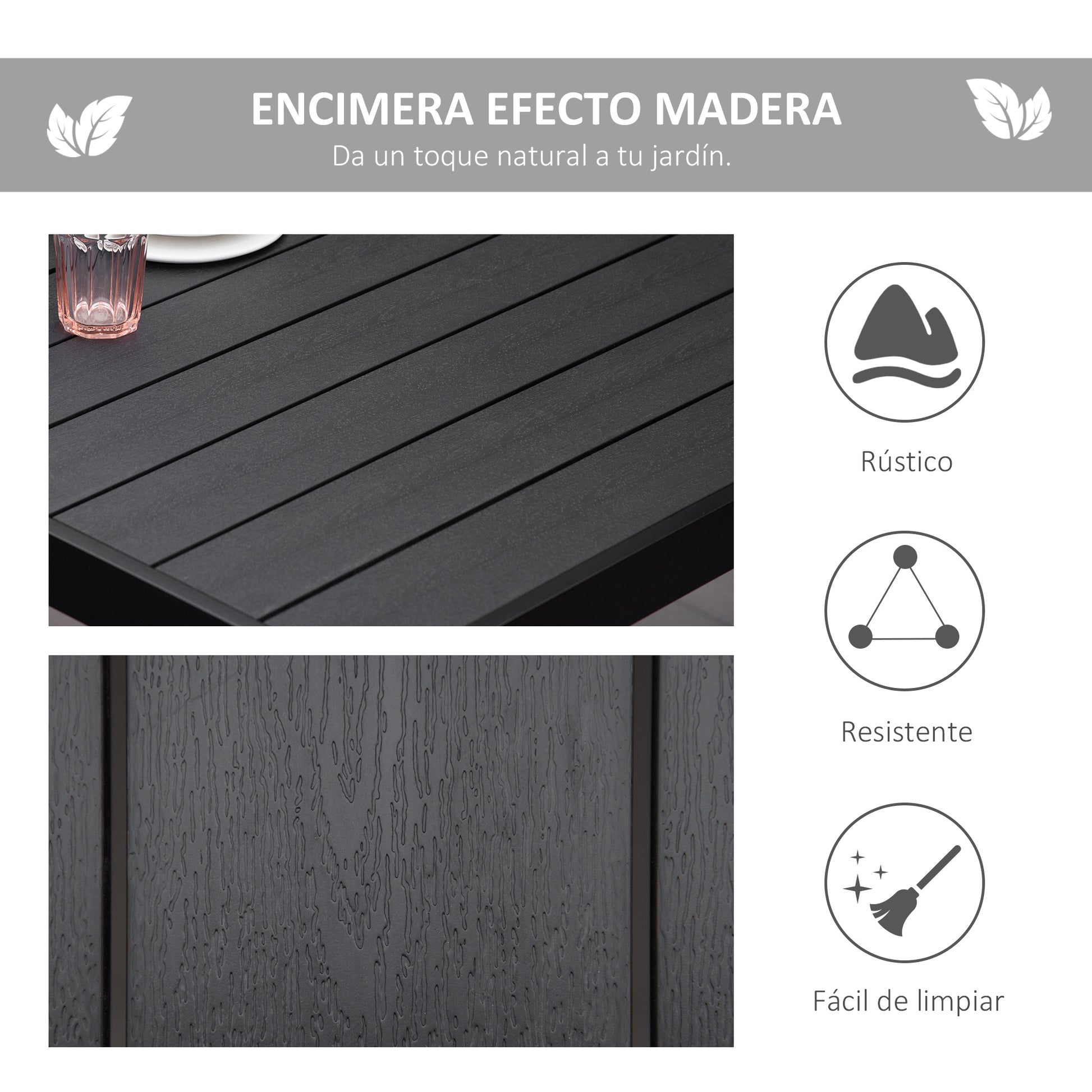 Aluminum Outdoor Dining Table Garden Table for 8 People with Slatted Tabletop for Terrace Balcony 190x90x74 cm Black