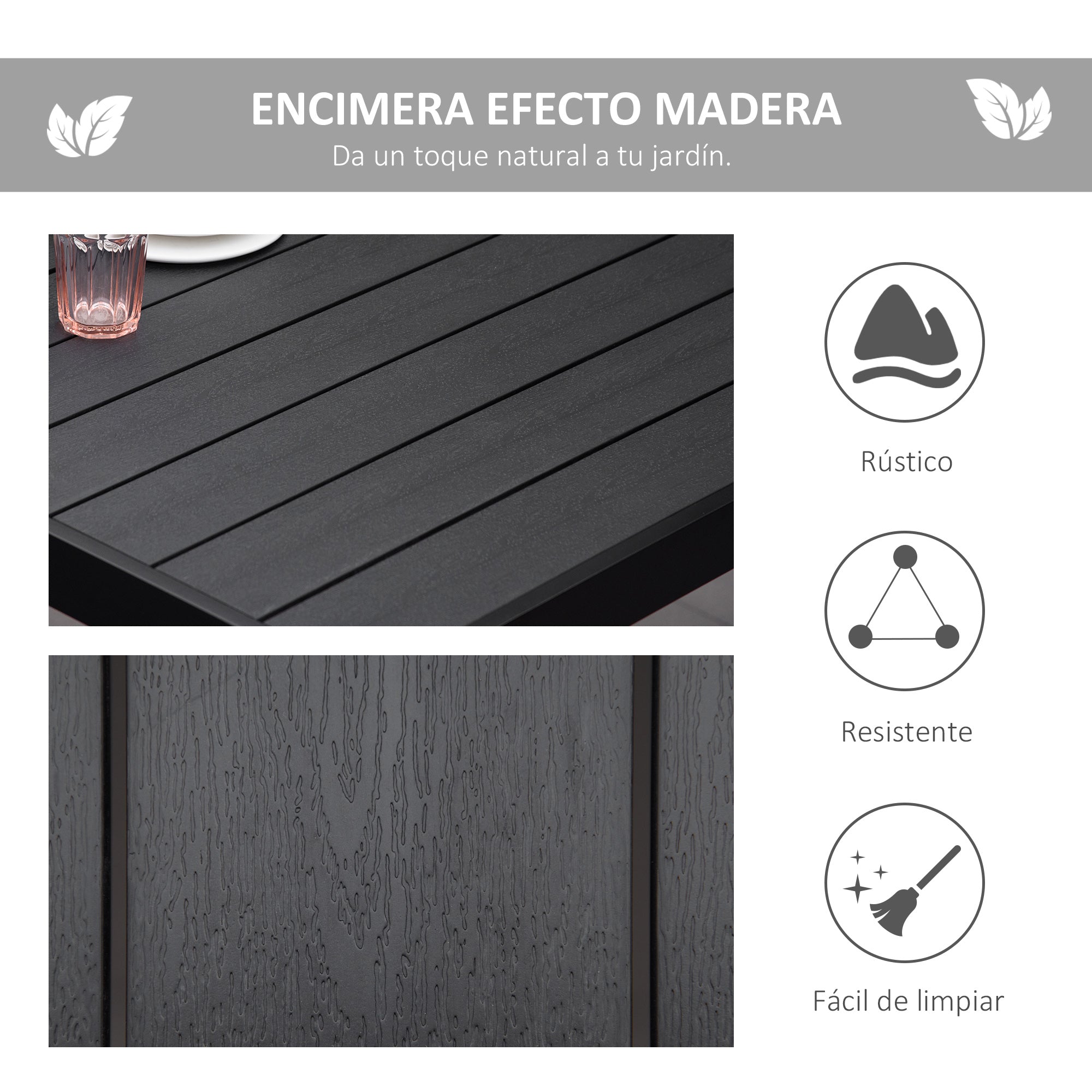 Aluminum Outdoor Dining Table Garden Table for 8 People with Slatted Tabletop for Terrace Balcony 190x90x74 cm Black