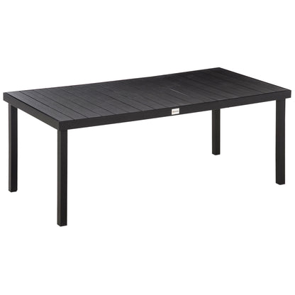 Aluminum Outdoor Dining Table Garden Table for 8 People with Slatted Tabletop for Terrace Balcony 190x90x74 cm Black