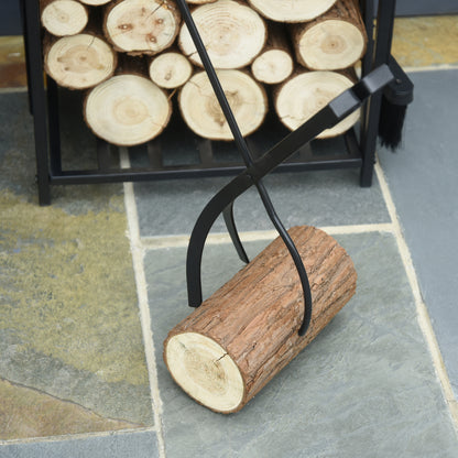 Fireplace Log Rack 46x30x76 Wood Holder with 4 Tools Steel Frame Stable Load 100 kg for Outdoor and Indoor Black