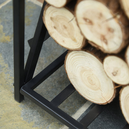 Fireplace Log Rack 46x30x76 Wood Holder with 4 Tools Steel Frame Stable Load 100 kg for Outdoor and Indoor Black