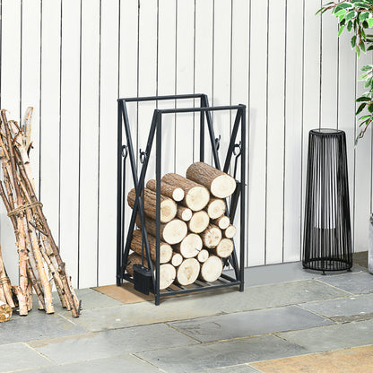 Fireplace Log Rack 46x30x76 Wood Holder with 4 Tools Steel Frame Stable Load 100 kg for Outdoor and Indoor Black