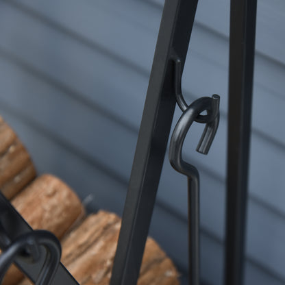 Fireplace Log Rack 46x30x76 Wood Holder with 4 Tools Steel Frame Stable Load 100 kg for Outdoor and Indoor Black