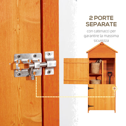 Wooden Garden Shed with 2 Doors, Outdoor Tool Storage Cabinet with 3 Shelves, 84x52x188cm