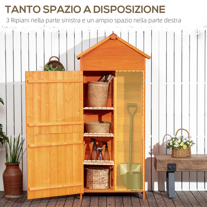 Wooden Garden Shed with 2 Doors, Outdoor Tool Storage Cabinet with 3 Shelves, 84x52x188cm