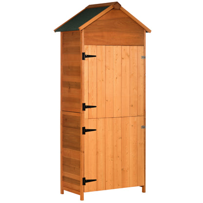 Wooden Garden Shed with 2 Doors, Outdoor Tool Storage Cabinet with 3 Shelves, 84x52x188cm