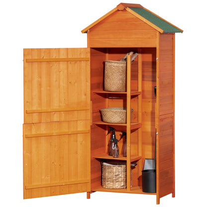 Wooden Garden Shed with 2 Doors, Outdoor Tool Storage Cabinet with 3 Shelves, 84x52x188cm