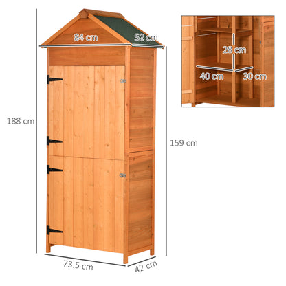 Wooden Garden Shed with 2 Doors, Outdoor Tool Storage Cabinet with 3 Shelves, 84x52x188cm