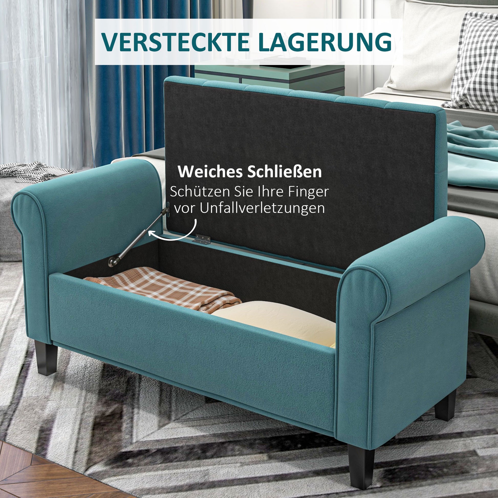 Padded Bench, Bed Bench, Seat Bench in Velvet Look, Entryway Bench with Storage for Bedroom, Supports up to 120 kg, Green, 126 x 48.5 x 47 cm