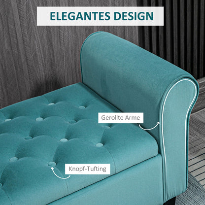 Padded Bench, Bed Bench, Seat Bench in Velvet Look, Entryway Bench with Storage for Bedroom, Supports up to 120 kg, Green, 126 x 48.5 x 47 cm