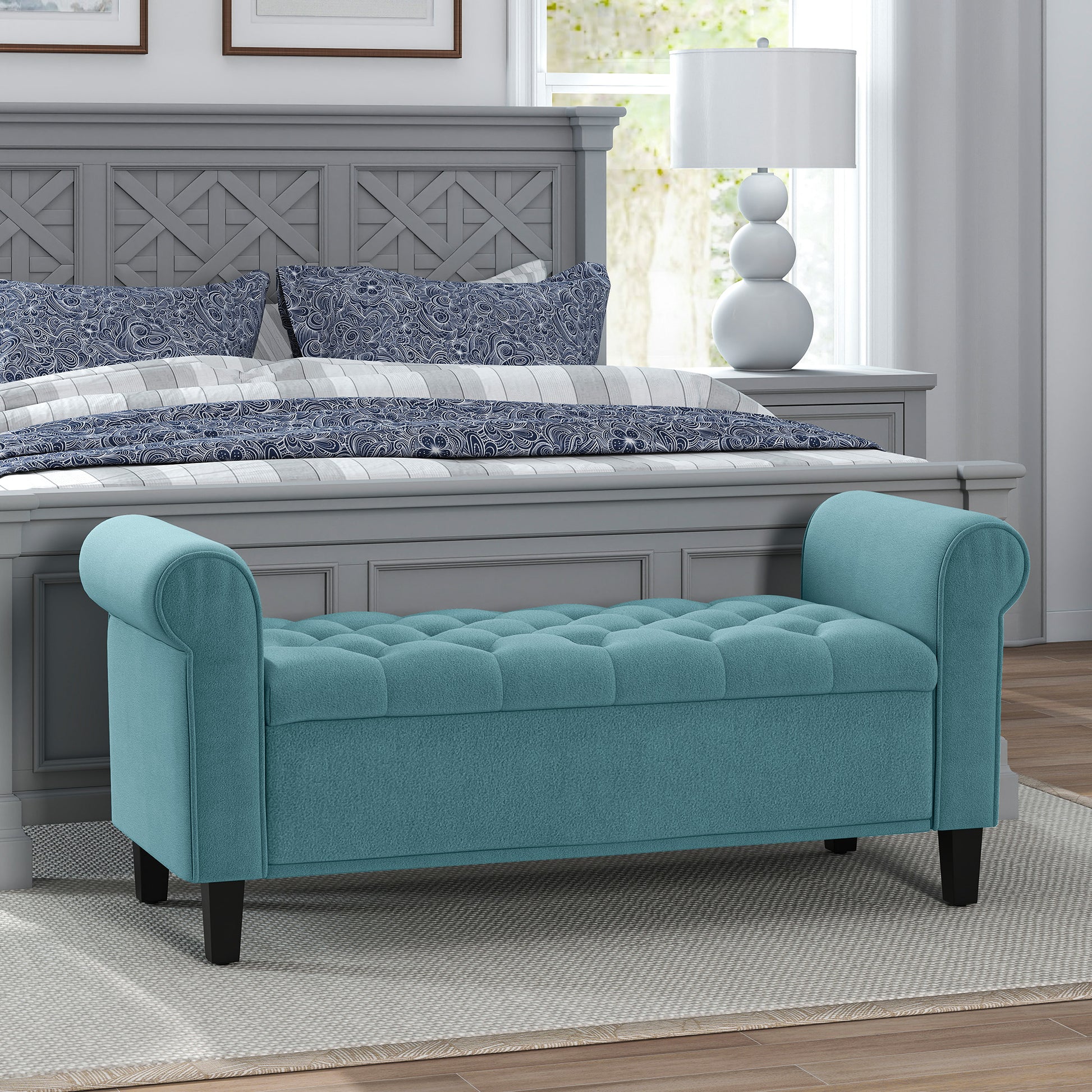Padded Bench, Bed Bench, Seat Bench in Velvet Look, Entryway Bench with Storage for Bedroom, Supports up to 120 kg, Green, 126 x 48.5 x 47 cm