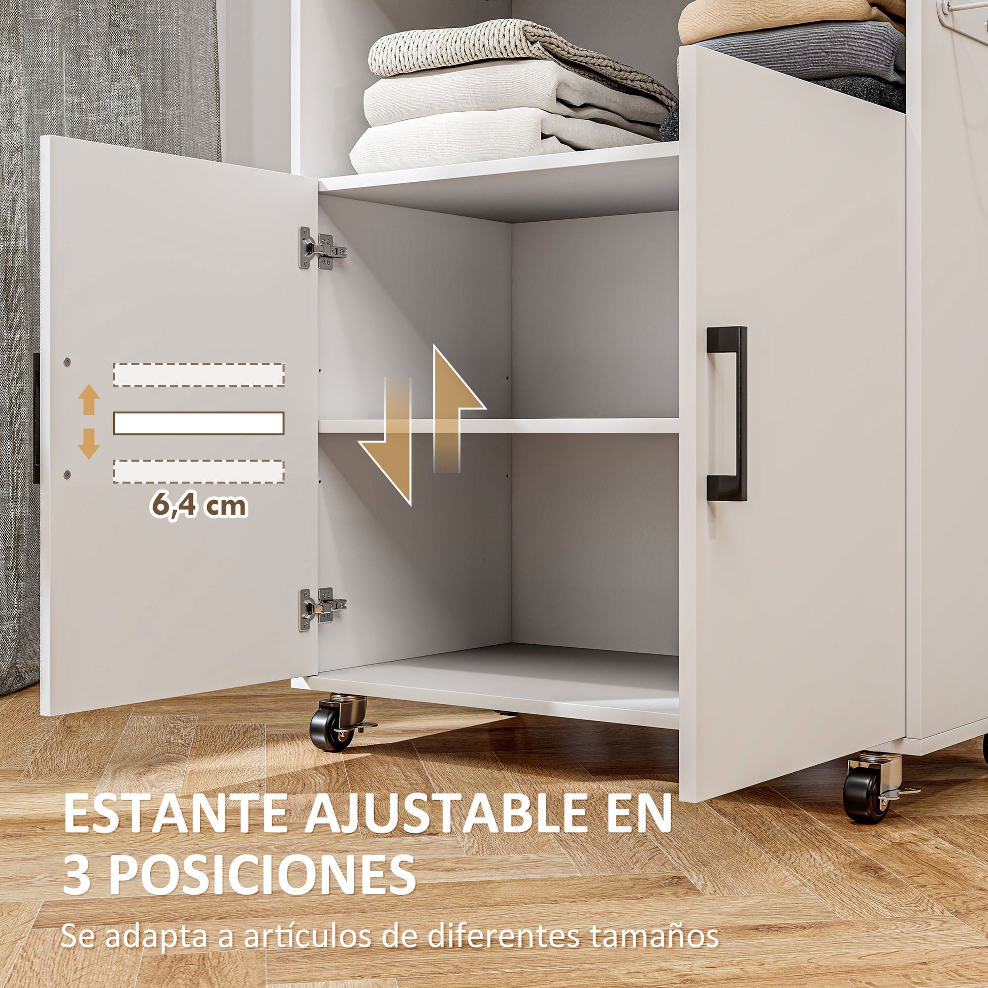 Ironing Cabinet with Wheels Ironing Cabinet with Clothes Hanging Bar Open Shelf and Ironing Board 125x43.5x102.5 cm White