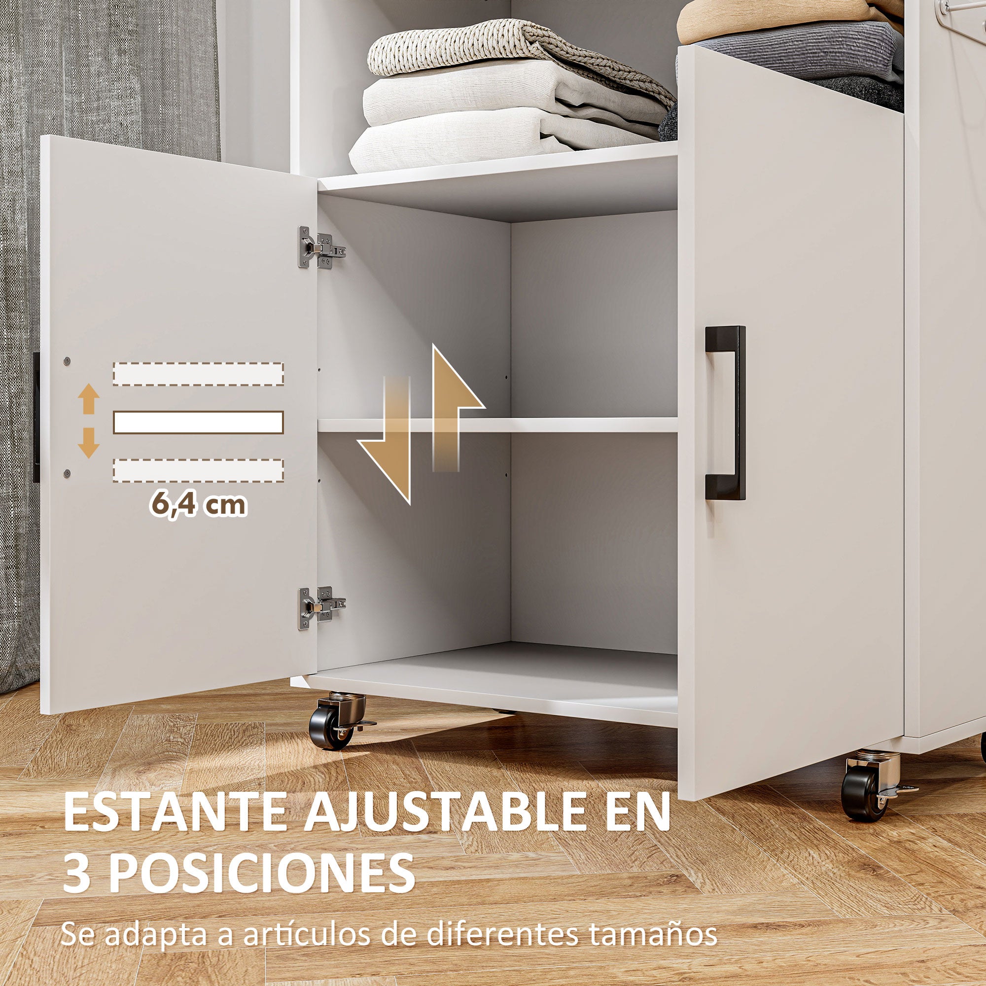 Ironing Cabinet with Wheels Ironing Cabinet with Clothes Hanging Bar Open Shelf and Ironing Board 125x43.5x102.5 cm White