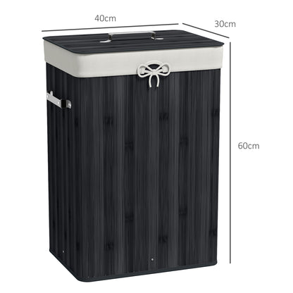 Folding Bamboo Laundry Hamper with Lid, Handles, and Removable Bag for Bathroom 40x30x60 cm Black