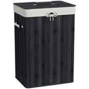 Folding Bamboo Laundry Hamper with Lid, Handles, and Removable Bag for Bathroom 40x30x60 cm Black