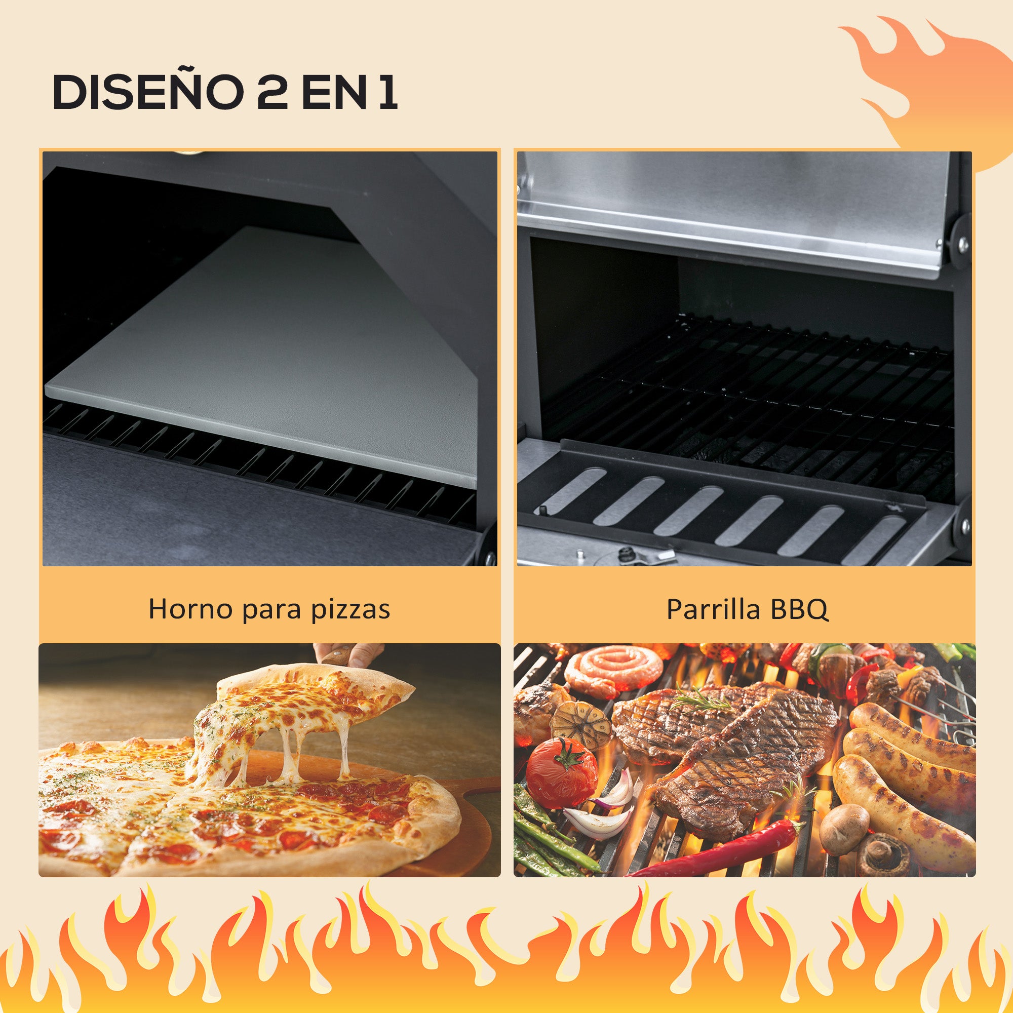 Outdoor Pizza Oven with 2 Layers Wood Fired Oven with Wheels Removable Drawer Storage Shelf for Terrace Camping Patio 64x54x160 cm Black