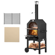 Outdoor Pizza Oven with 2 Layers Wood Fired Oven with Wheels Removable Drawer Storage Shelf for Terrace Camping Patio 64x54x160 cm Black