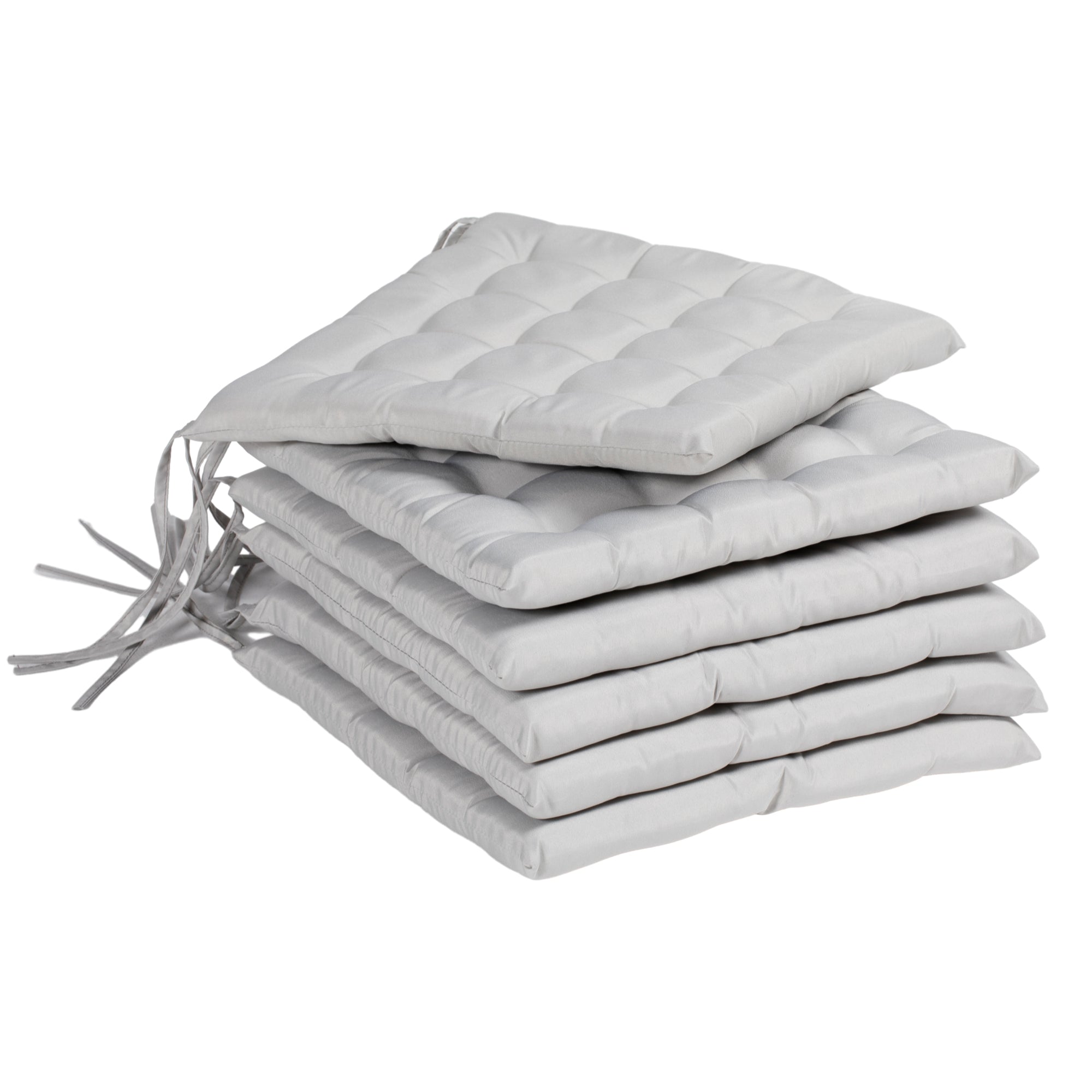 6-Piece Seat Cushion Chair Cushion with Straps Seat Pad Cushion for Indoor, Outdoor, Light Gray, 40 x 40 x 4 cm