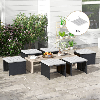 6-Piece Seat Cushion Chair Cushion with Straps Seat Pad Cushion for Indoor, Outdoor, Light Gray, 40 x 40 x 4 cm